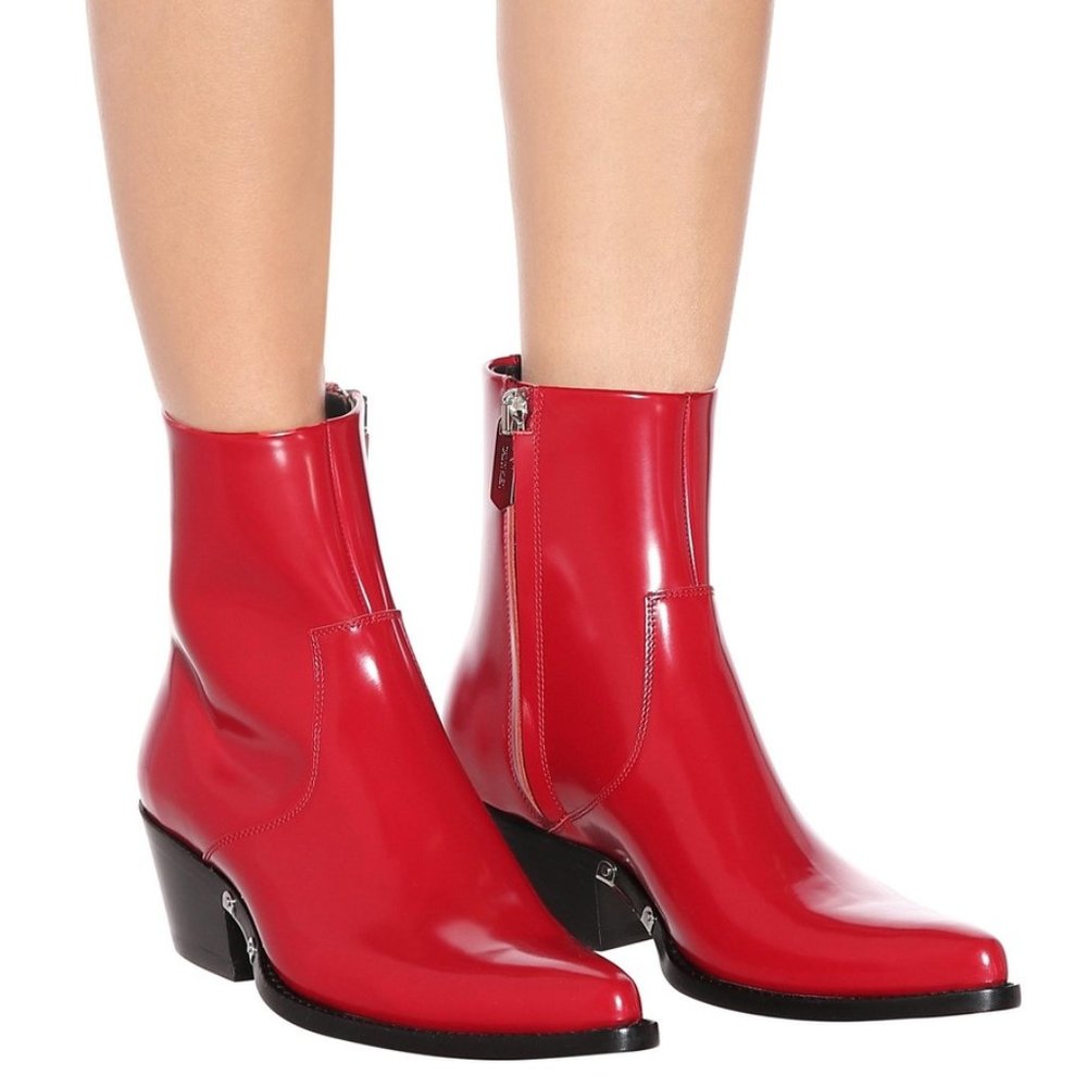 Calvin Klein 205W39NYC Tiesa Cherry Red Leather Cowboy Boots